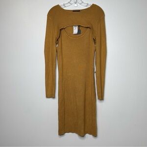House of Harlow 1960 XL 2-Piece Ribbed Knit Dress & Shrug Set Bronze‎ Gold NWT